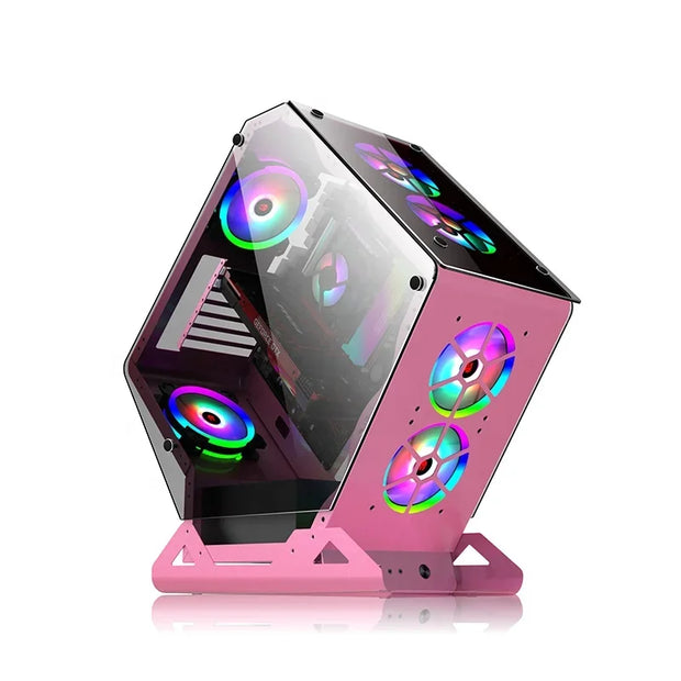 IronCore VaultCube™ – Irregular Design Wide ATX Gaming PC Case with Multi-Chamber Layout & Custom Desktop Styling