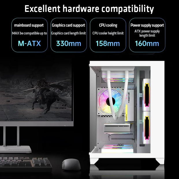 AOC CG391B SeaView™ Edition – M-ATX Gaming PC Case with 240mm Water Cooling & 7 Fan Slots