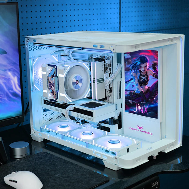 AOC CG355 OceanView™ White Edition – Dual Tempered Glass PC Case with 240/360mm Water Cooling Support (M-ATX/ITX)