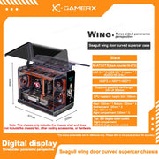 PowerTrain™ Phantom Wings LCD MATX PC Case – 360mm Water Cooling, Sea View Glass, Vertical Desktop Chassis