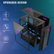 Ruix™ CV103 Spectrum-X Gaming PC Case – Mid Tower ATX with 4× Fixed Rainbow Fans, Mesh Front, USB 3.0 & Tempered Glass