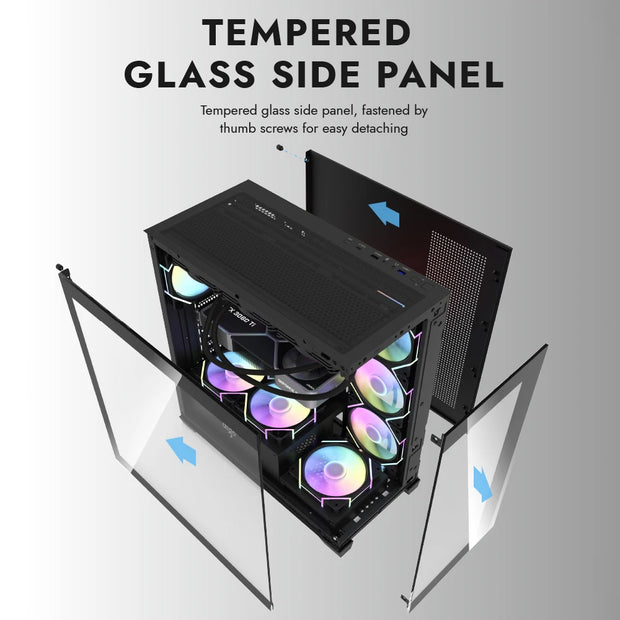 Aigo AS900 SeaViewX™ – ATX/M-ATX/ITX Gaming PC Case with Dual-Side Tempered Glass & 270° Panoramic Design