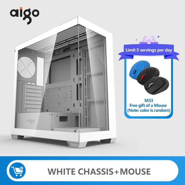 Aigo AS900 SeaViewX™ – ATX/M-ATX/ITX Gaming PC Case with Dual-Side Tempered Glass & 270° Panoramic Design