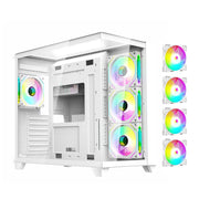 RUIX™ OV403 PrismFlow – ATX Mid-Tower Gaming PC Case with 4× ARGB Fans, Three-Sided Glass & GPU Support