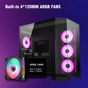 Ruix OV303 – ATX Mid Tower Gaming Case (Black) with 4 Pre-Installed ARGB PWM Fans, USB Type-C, & Tempered Glass Side Panel