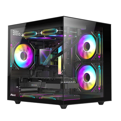 Ruix OV-502 AeroView™ – Mid Tower Micro-ATX Gaming Case with Dual USB 3.0, 3×120mm ARGB PWM Fans & Full View Tempered Glass