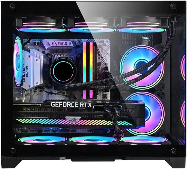 CrystalEdge™ 360 – M-ATX Panoramic Glass PC Case with 360mm Water Cooling Support (No Fans Included)