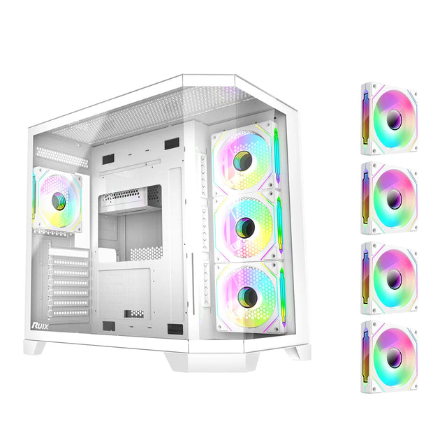 Ruix OV303 – ATX Mid Tower Gaming Case (Black) with 4 Pre-Installed ARGB PWM Fans, USB Type-C, & Tempered Glass Side Panel