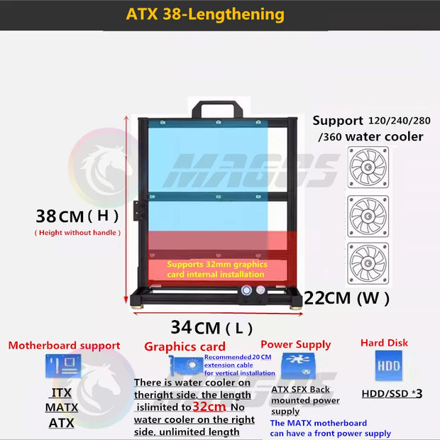 MODMaster™ ATX Open Frame DIY PC Case – Aluminum Gaming Tower for ITX/M-ATX/ATX/E-ATX Motherboards