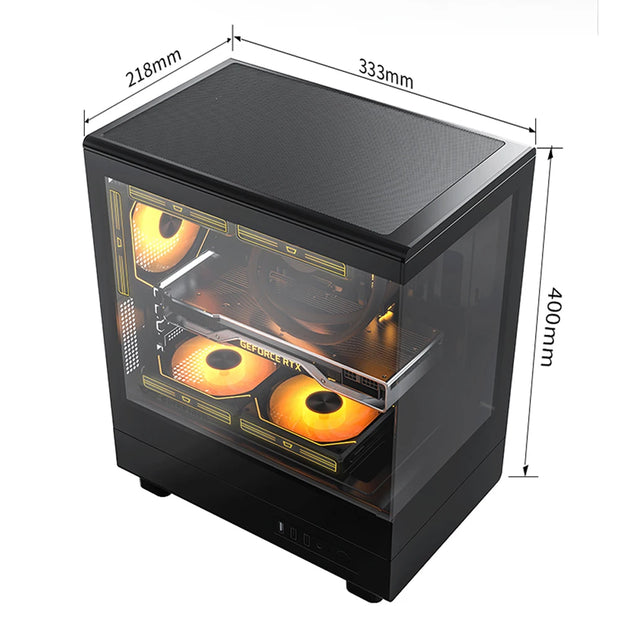 DarkFlash DB330M SeaViewEdge™ – M-ATX Gaming PC Case with 270° Dual Glass Panels & USB 3.0 Front I/O