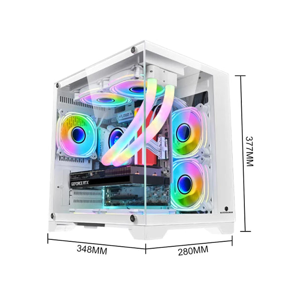 ShadowBox Mini – M-ATX Panoramic Gaming PC Case with 240/120mm Water Cooling Support & Pillar-Free Glass Design