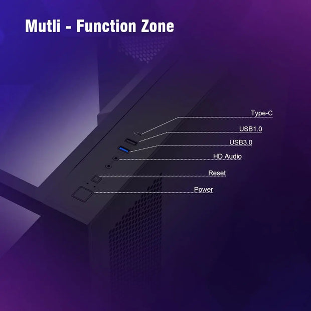 RUIX™ OV403 PrismFlow – ATX Mid-Tower Gaming PC Case with 4× ARGB Fans, Three-Sided Glass & GPU Support