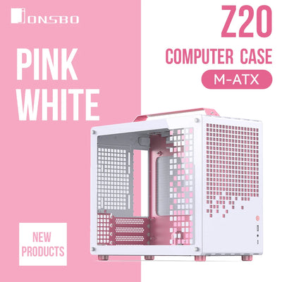 JONSBO Z20 Blossom Edition – 20L Pink & White M-ATX/ATX PC Case with Detachable Handle & USB-C Support