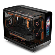 PowerTrain™ Phantom Wings LCD MATX PC Case – 360mm Water Cooling, Sea View Glass, Vertical Desktop Chassis