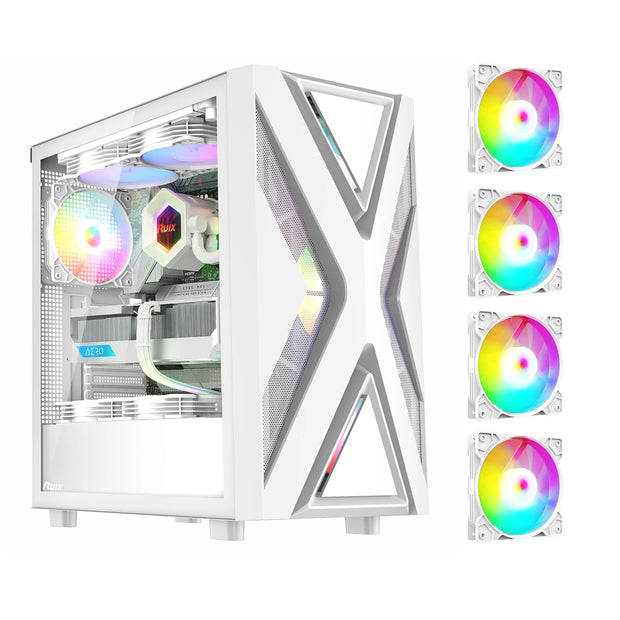 Ruix™ CV203 – Mid Tower Gaming PC Case with 4 Pre-Installed Fans, Tempered Glass & USB 3.0