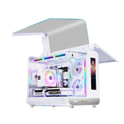 PowerTrain™ Phantom Wings LCD MATX PC Case – 360mm Water Cooling, Sea View Glass, Vertical Desktop Chassis