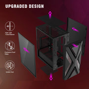Ruix™ CV203 – Mid Tower Gaming PC Case with 4 Pre-Installed Fans, Tempered Glass & USB 3.0