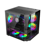 PowerTrain™ Star Realm – 3-Sided Glass Panoramic M-ATX PC Case with Frameless Sea View Design & 240mm Water Cooling Support