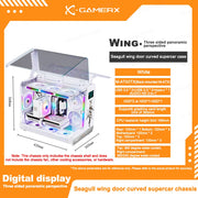 PowerTrain™ Phantom Wings LCD MATX PC Case – 360mm Water Cooling, Sea View Glass, Vertical Desktop Chassis