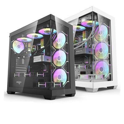Aigo AS900 SeaViewX™ – ATX/M-ATX/ITX Gaming PC Case with Dual-Side Tempered Glass & 270° Panoramic Design
