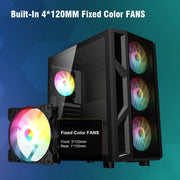 Ruix™ CV103 Spectrum-X Gaming PC Case – Mid Tower ATX with 4× Fixed Rainbow Fans, Mesh Front, USB 3.0 & Tempered Glass