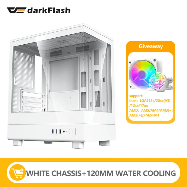 DarkFlash DB330M SeaViewEdge™ – M-ATX Gaming PC Case with 270° Dual Glass Panels & USB 3.0 Front I/O