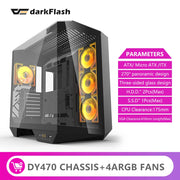 Darkflash DY470 StormGlass™ – ATX Gaming PC Case with Dual 360mm Water Cooling Support & 4 Pre-Installed ARGB Fans