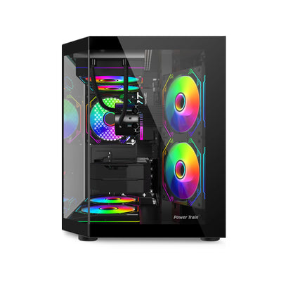 PowerTrain™ Star Realm – 3-Sided Glass Panoramic M-ATX PC Case with Frameless Sea View Design & 240mm Water Cooling Support