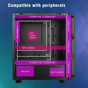 Ruix™ CV103 Spectrum-X Gaming PC Case – Mid Tower ATX with 4× Fixed Rainbow Fans, Mesh Front, USB 3.0 & Tempered Glass