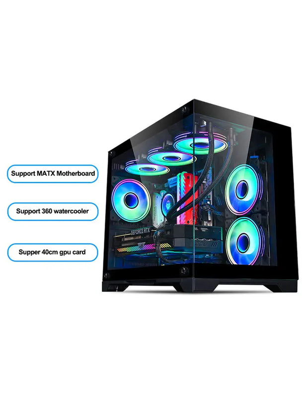 CrystalEdge™ 360 – M-ATX Panoramic Glass PC Case with 360mm Water Cooling Support (No Fans Included)