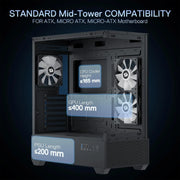 Redragon CA606 ShadowView™ – ATX Gaming PC Case with 3×120mm Pre-Installed Fans & 270° Full View Glass Panel