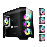 Ruix OV303 – ATX Mid Tower Gaming Case (Black) with 4 Pre-Installed ARGB PWM Fans, USB Type-C, & Tempered Glass Side Panel
