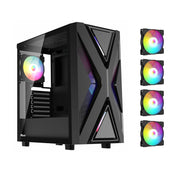 Ruix™ CV203 – Mid Tower Gaming PC Case with 4 Pre-Installed Fans, Tempered Glass & USB 3.0