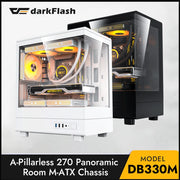 DarkFlash DB330M SeaViewEdge™ – M-ATX Gaming PC Case with 270° Dual Glass Panels & USB 3.0 Front I/O