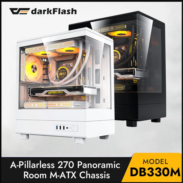 DarkFlash DB330M SeaViewEdge™ – M-ATX Gaming PC Case with 270° Dual Glass Panels & USB 3.0 Front I/O