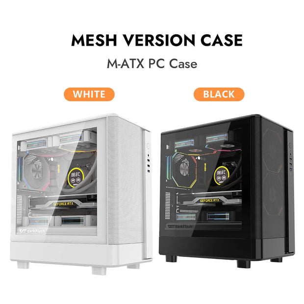 Darkflash™ AeroMesh – Glass Panel Gaming Case with 240mm AIO Support, USB 3.0, Mini-ITX / M-ATX Compatible