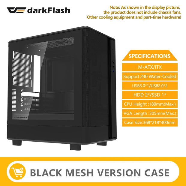 Darkflash™ AeroMesh – Glass Panel Gaming Case with 240mm AIO Support, USB 3.0, Mini-ITX / M-ATX Compatible