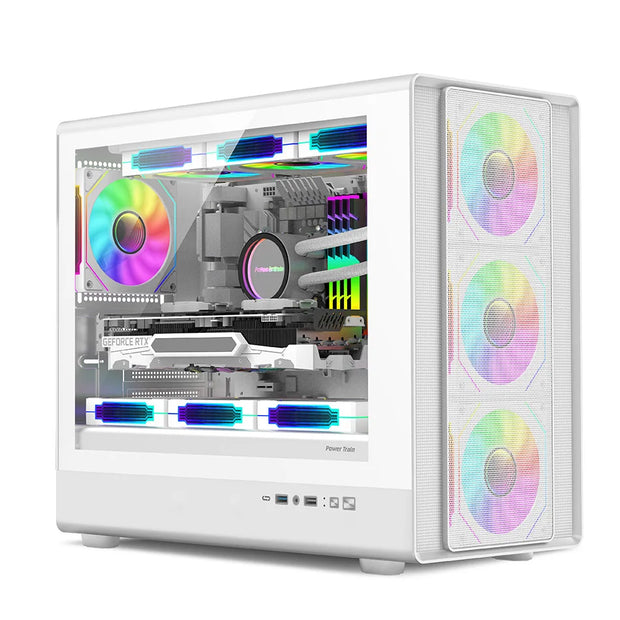 PowerTrain™ N1 VertiGlass M-ATX Gaming Case – Vertical Glass Side, 360mm AIO Support, 420mm GPU Clearance