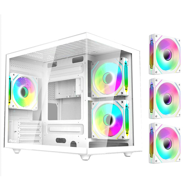 Ruix OV-502 AeroView™ – Mid Tower Micro-ATX Gaming Case with Dual USB 3.0, 3×120mm ARGB PWM Fans & Full View Tempered Glass