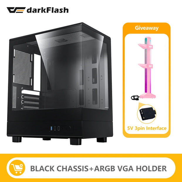 DarkFlash DB330M SeaViewEdge™ – M-ATX Gaming PC Case with 270° Dual Glass Panels & USB 3.0 Front I/O