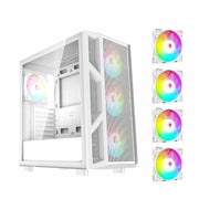 Ruix™ CV103 Spectrum-X Gaming PC Case – Mid Tower ATX with 4× Fixed Rainbow Fans, Mesh Front, USB 3.0 & Tempered Glass