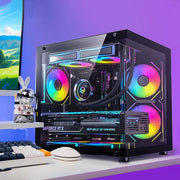 PADO YL SeaView360™ – M-ATX Gaming PC Case with 270° Dual Transparent Panels & No A-Pillar Design