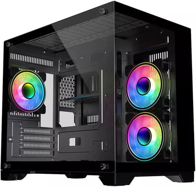 CrystalEdge™ 360 – M-ATX Panoramic Glass PC Case with 360mm Water Cooling Support (No Fans Included)
