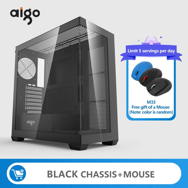 Aigo AS900 SeaViewX™ – ATX/M-ATX/ITX Gaming PC Case with Dual-Side Tempered Glass & 270° Panoramic Design