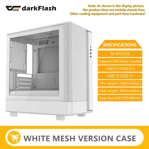 Darkflash™ AeroMesh – Glass Panel Gaming Case with 240mm AIO Support, USB 3.0, Mini-ITX / M-ATX Compatible
