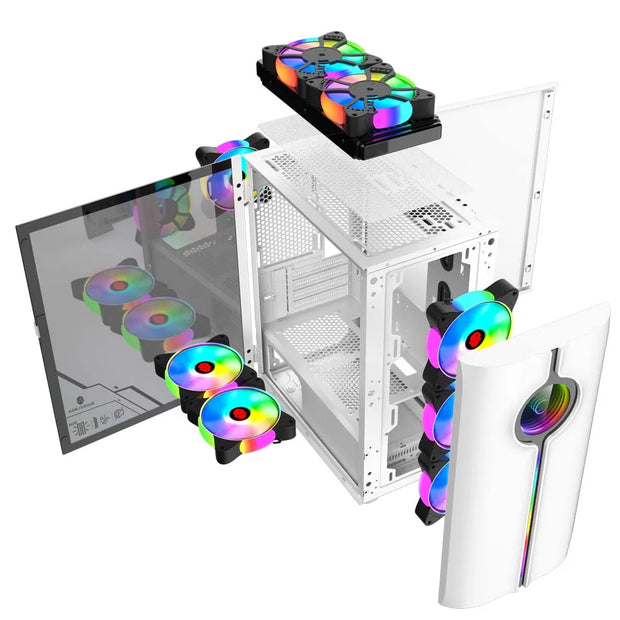 CoreBlaze™ Infinity White – Compact Gaming Case with Tempered Glass, 4 Fan Slots & 240mm AIO Support