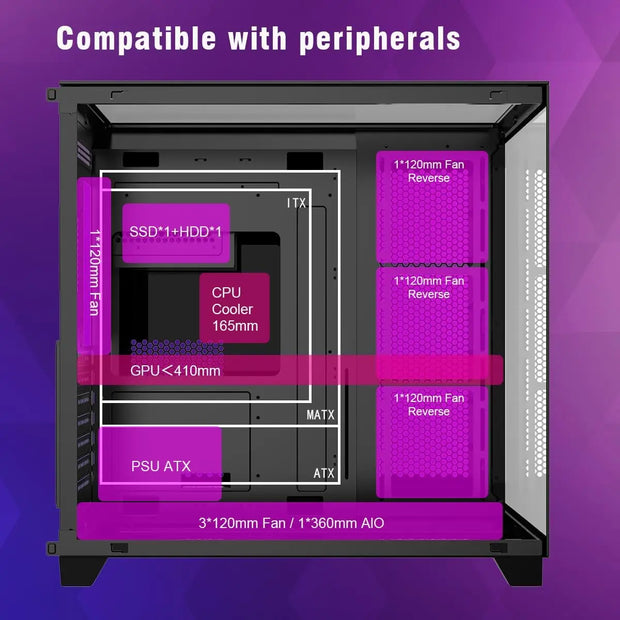 RUIX™ OV403 PrismFlow – ATX Mid-Tower Gaming PC Case with 4× ARGB Fans, Three-Sided Glass & GPU Support
