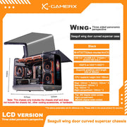 PowerTrain™ Phantom Wings LCD MATX PC Case – 360mm Water Cooling, Sea View Glass, Vertical Desktop Chassis