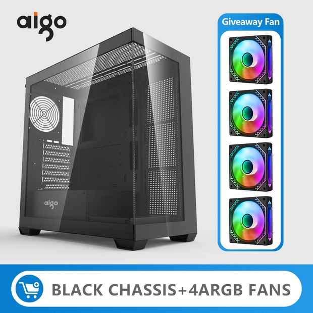 Aigo AS900 SeaViewX™ – ATX/M-ATX/ITX Gaming PC Case with Dual-Side Tempered Glass & 270° Panoramic Design