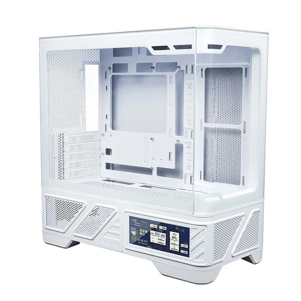 VALKYRIE VK03-M LCD – M-ATX Gaming PC Case with 6.2" Touchscreen, 360mm Water Cooling, and 270° Sea View Glass Panel